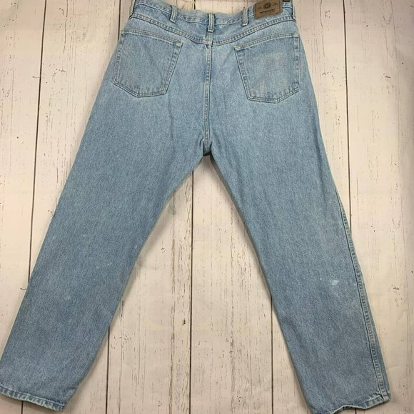Wrangler 38x30 Straight Fit Faded Mid Rise Light Blue Jeans Pants Denim Mens - Picture 2 of 12